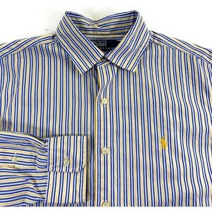 Polo Ralph Lauren Men's Classic Fit Long Sleeve‎ Blue Yellow Stripe Shirt Large